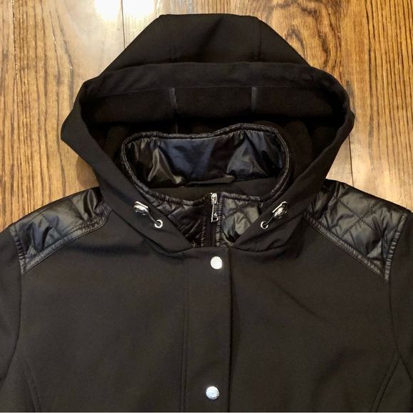 RALPH LAUREN Black Hooded Coat w Diamond Quilt Accents Double Zipper Sz XL - Picture 4 of 8